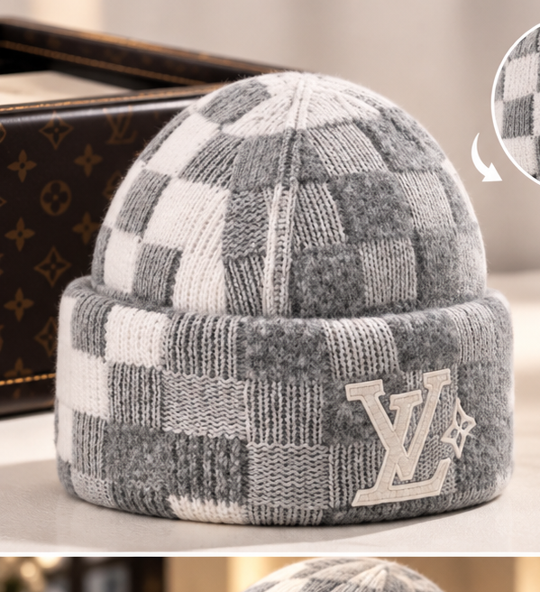 GWP Reversible Wool Knit Beanie – Gray & Checkered