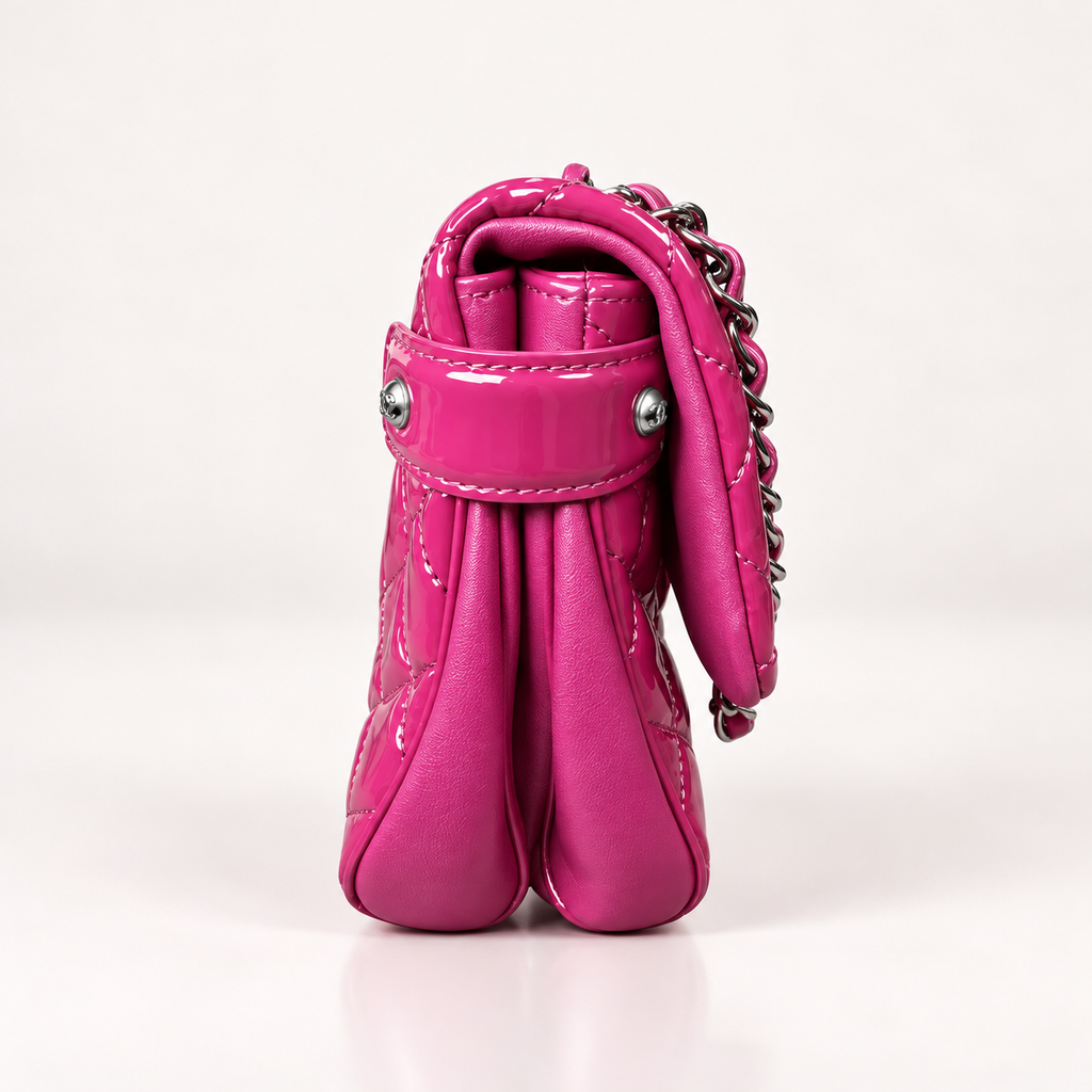 Authentic Chanel Pink Patent Double Compartment Flap Bag – Medium