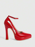 Women’s Red Pointed-Toe High Heels with Ankle Strap