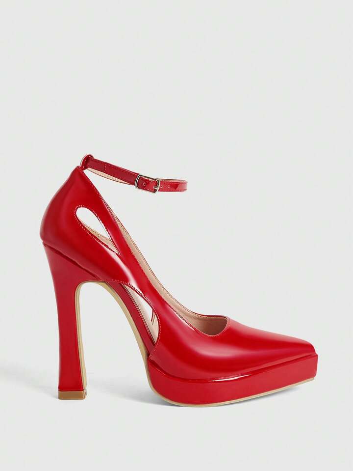 Women’s Red Pointed-Toe High Heels with Ankle Strap