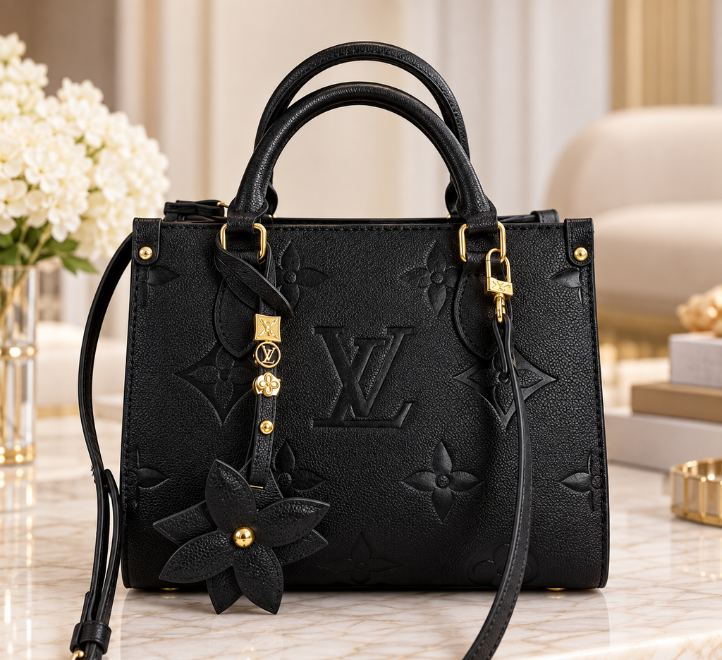 Embossed Floral Fashion Tote with Charm & Shoulder Strap