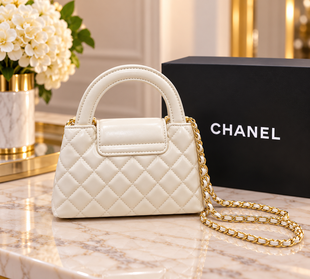 👑 Fashion Quilted Mini Top Handle & Shoulder Bag | Black & Ivory