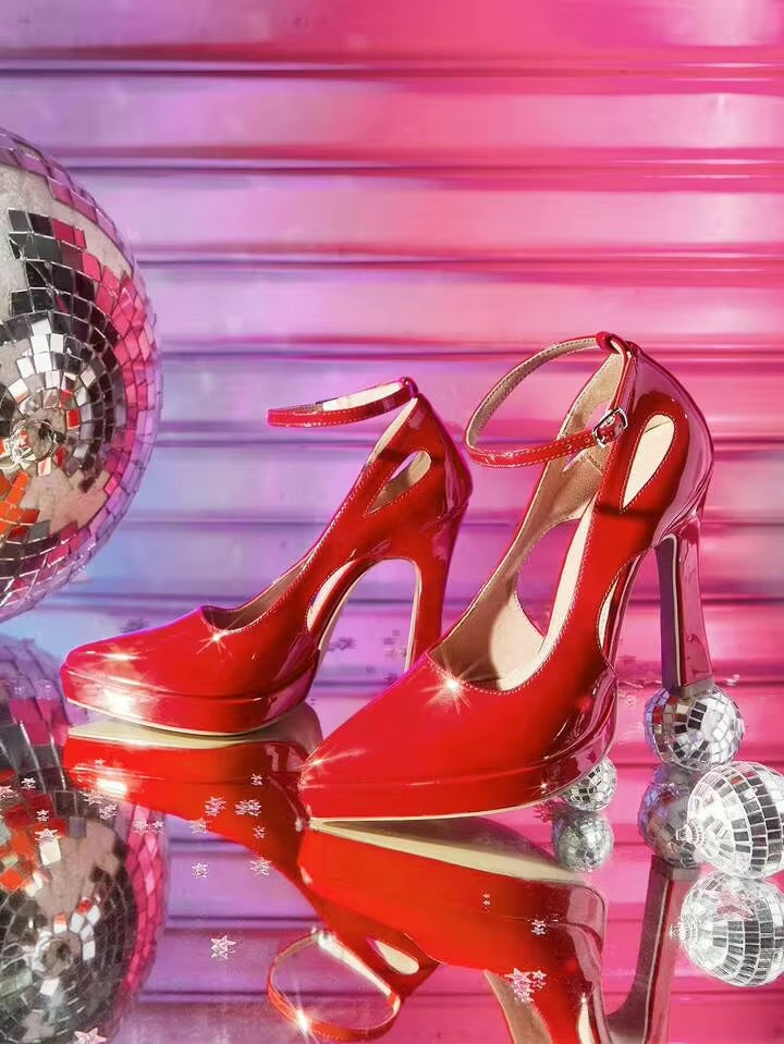 Women’s Red Pointed-Toe High Heels with Ankle Strap