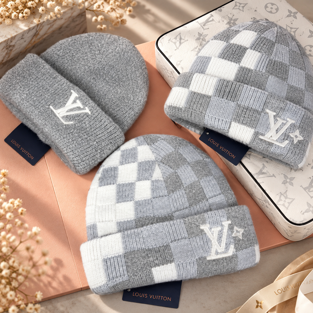 GWP Reversible Wool Knit Beanie – Gray & Checkered