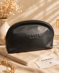 CHANEL BEAUTÉ Black Cosmetic Bag – Soft Faux Leather GWP Makeup Pouch | Gift With Purchase