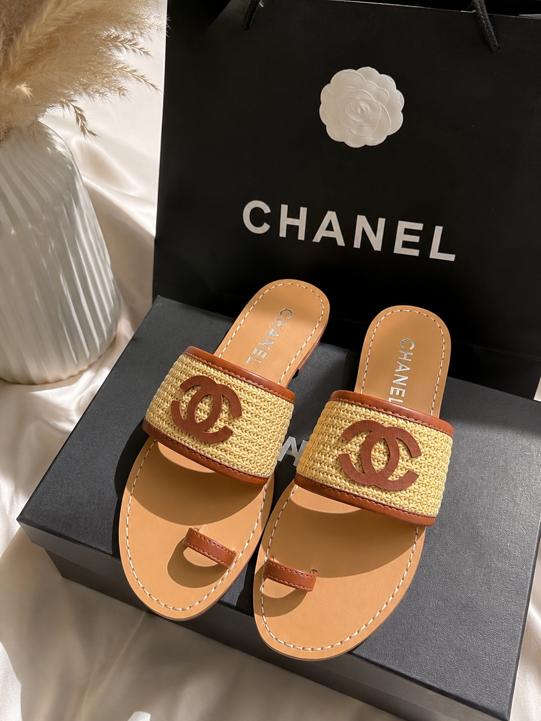 👑Raffia Fashion Slide Sandals with Box | Summer Resort Slides