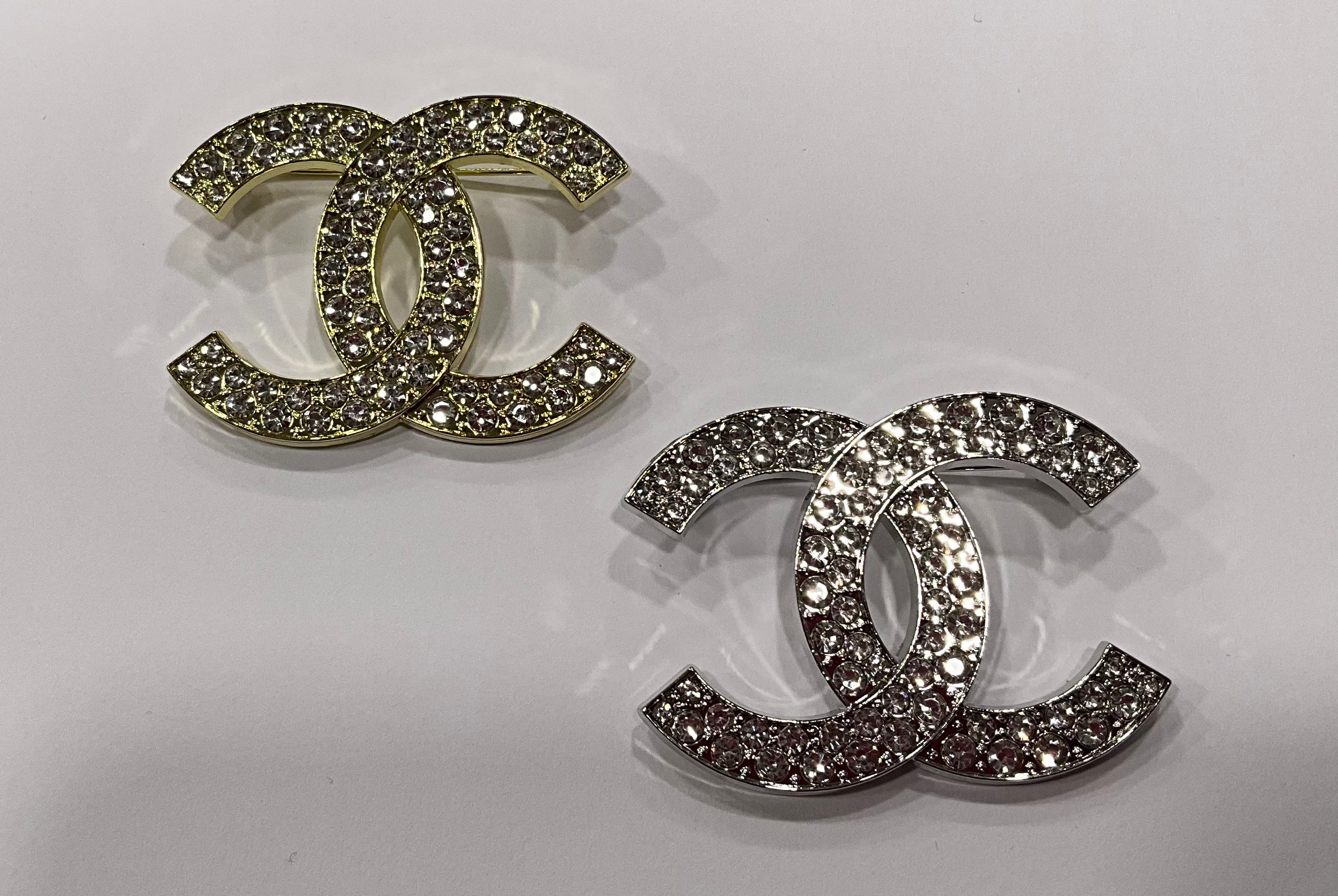 Crystal Double C Style Brooch Pin