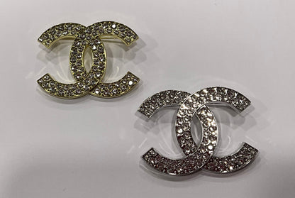 Crystal Double C Style Brooch Pin