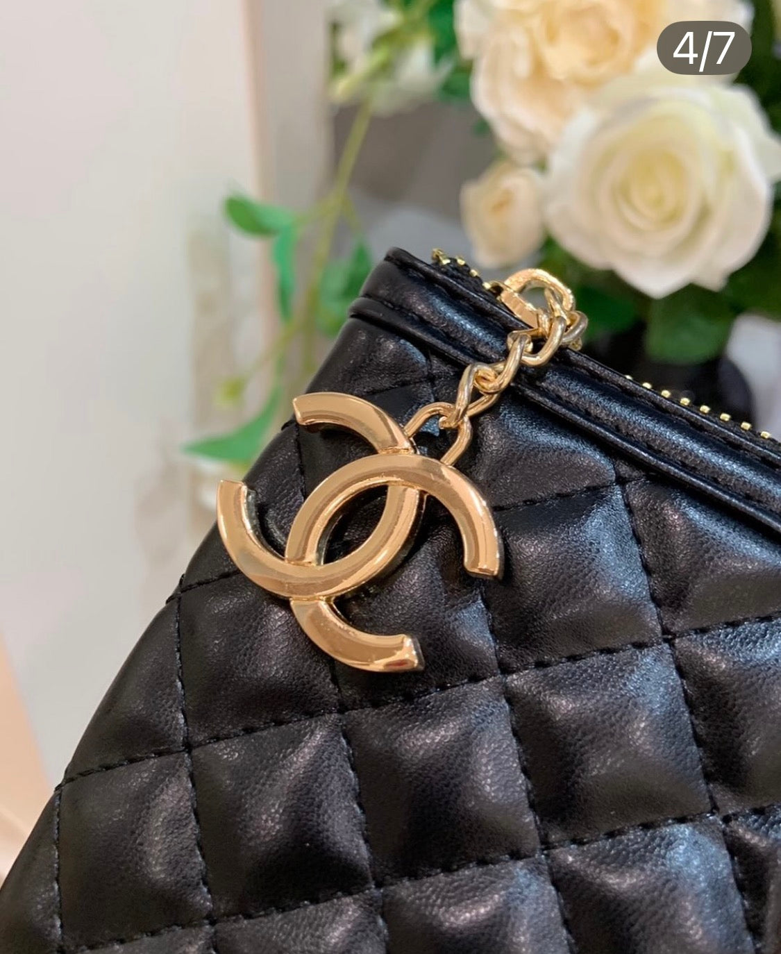 CHANEL Quilted Cosmetic Zip Pouch with Gold CC (GWP Exclusive)