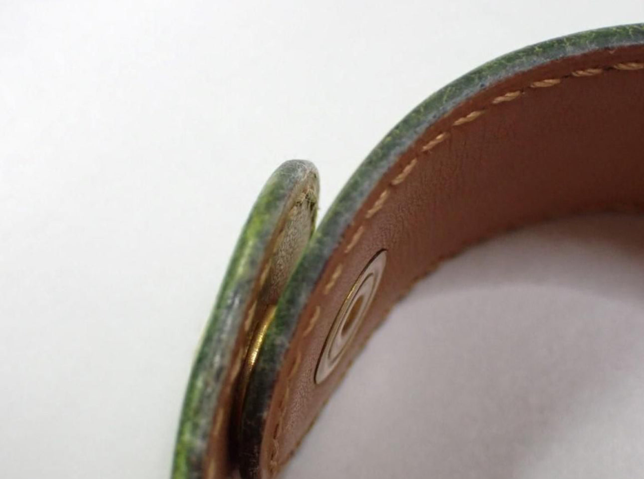 Hermes Medor Green Leather Gold Tone Metal Bracelet Bangle - Clairely Amazing