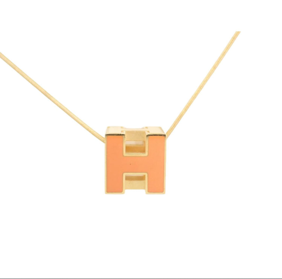 Hermes Gold Cage dH Cube Necklace Golden Orange - Clairely Amazing