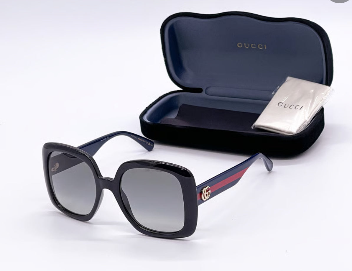 Gucci Women's Black-Blue/Grey Gradient Lenses Sunglasses - Clairely Amazing