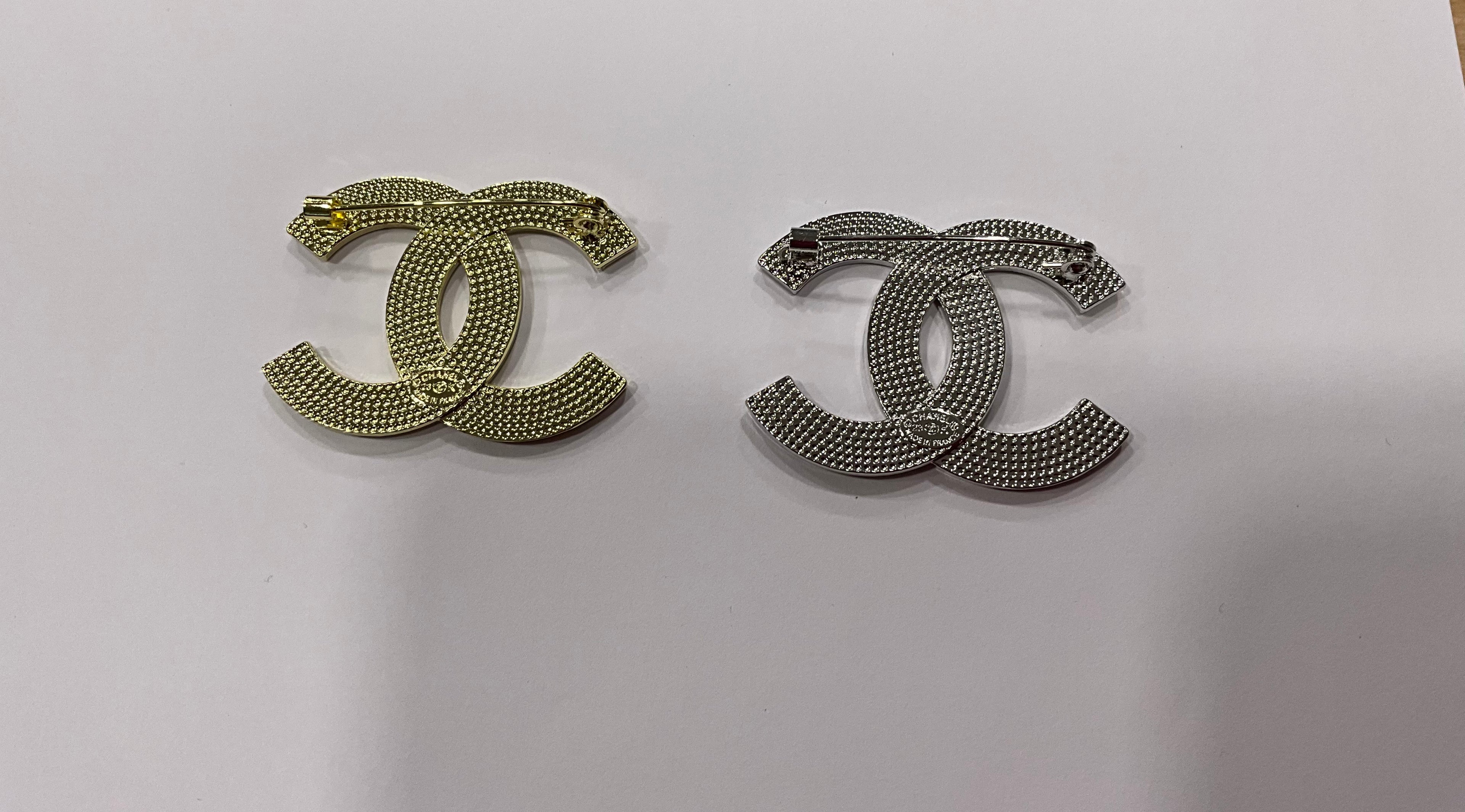 Crystal Double C Style Brooch Pin