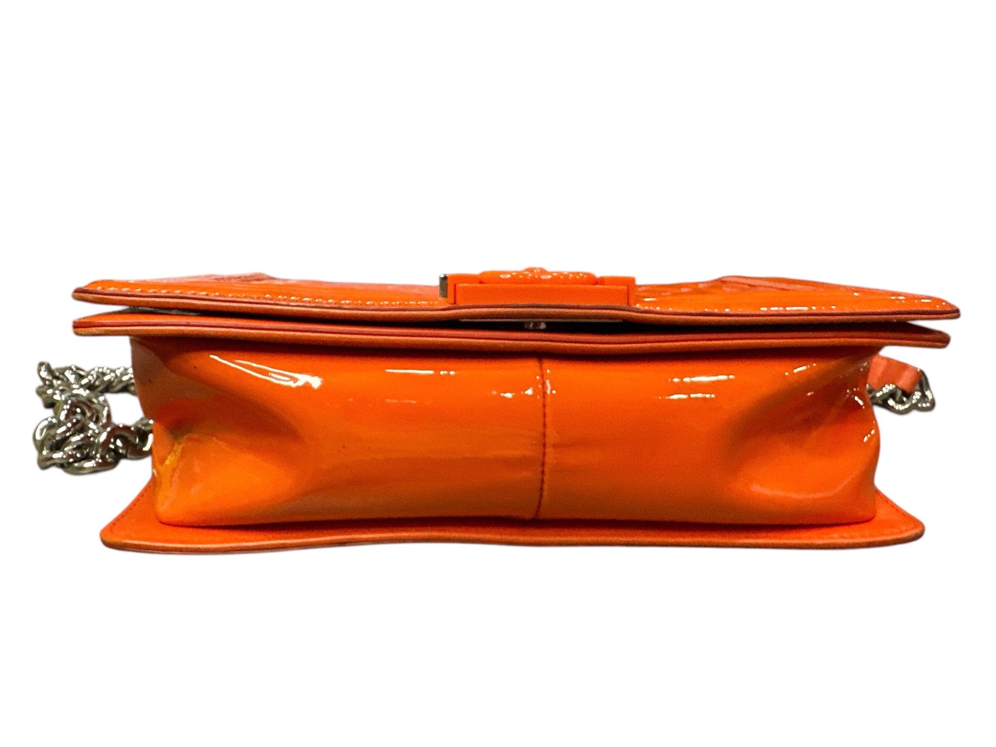 Chanel Patent Calfskin Quilted Medium Plexiglass Boy Flap Orange - Clairely Amazing