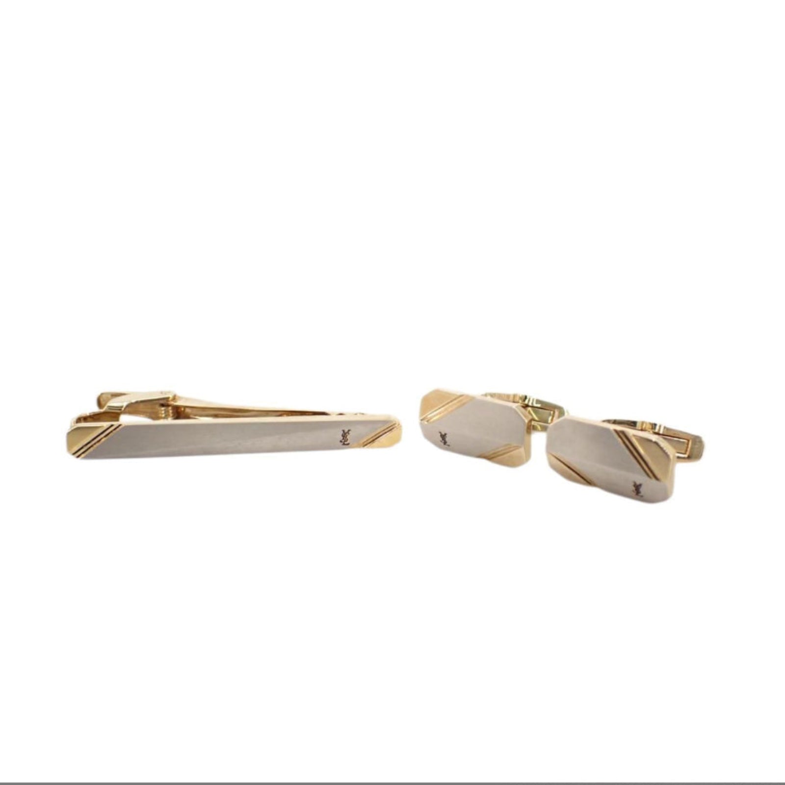 Yves Saint Laurent Two-Tone Cufflinks & Tie Clip Dress Set - Clairely Amazing