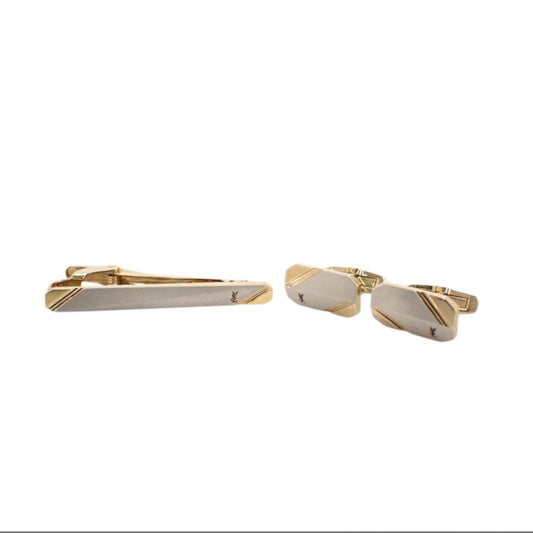 Yves Saint Laurent Two-Tone Cufflinks & Tie Clip Dress Set - Clairely Amazing