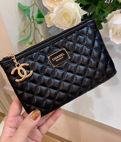CHANEL Quilted Cosmetic Zip Pouch with Gold CC (GWP Exclusive)