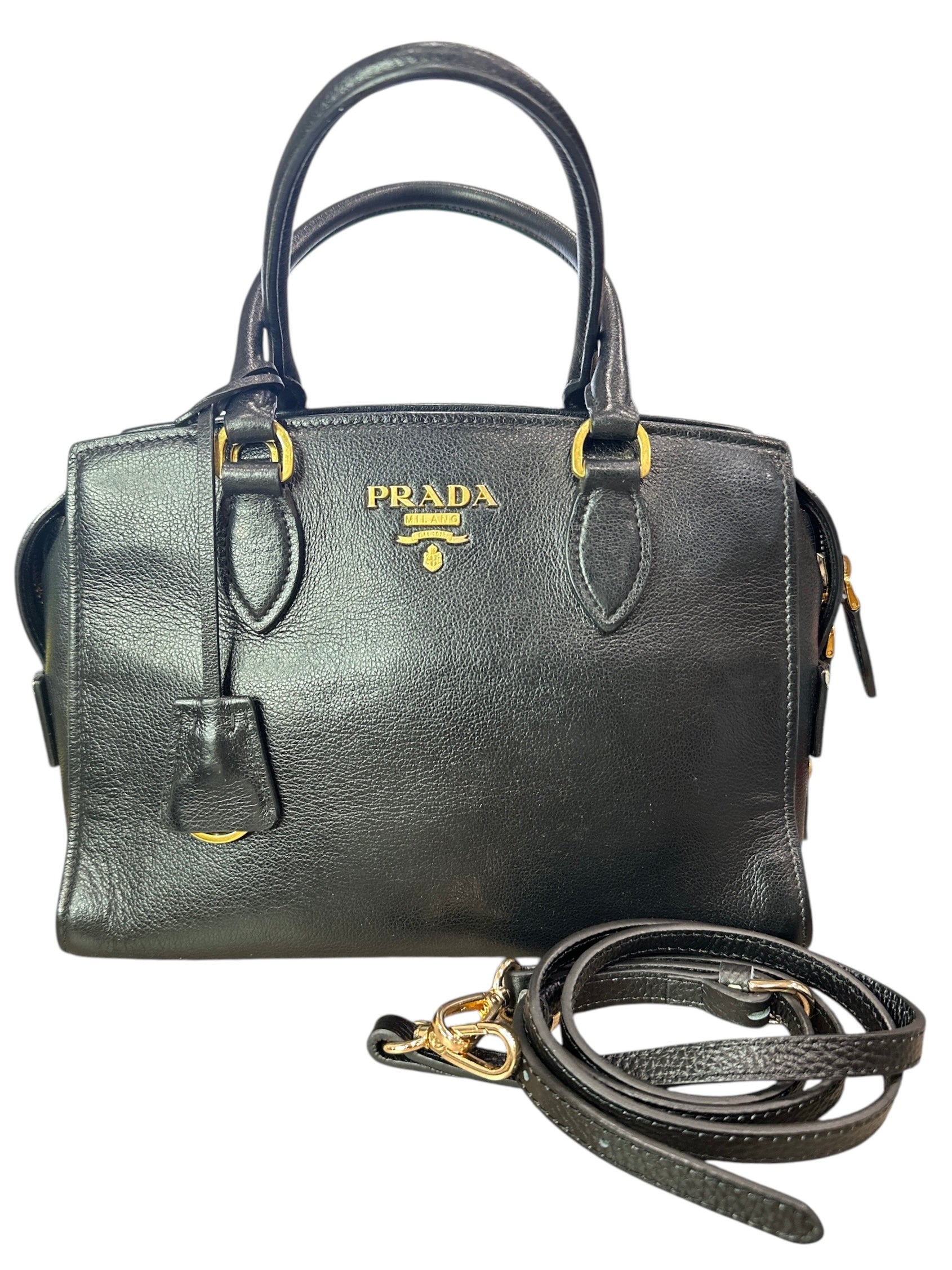 Prada Black Saffiano Leather Small Top Handle Crossbody Bag - Clairely Amazing