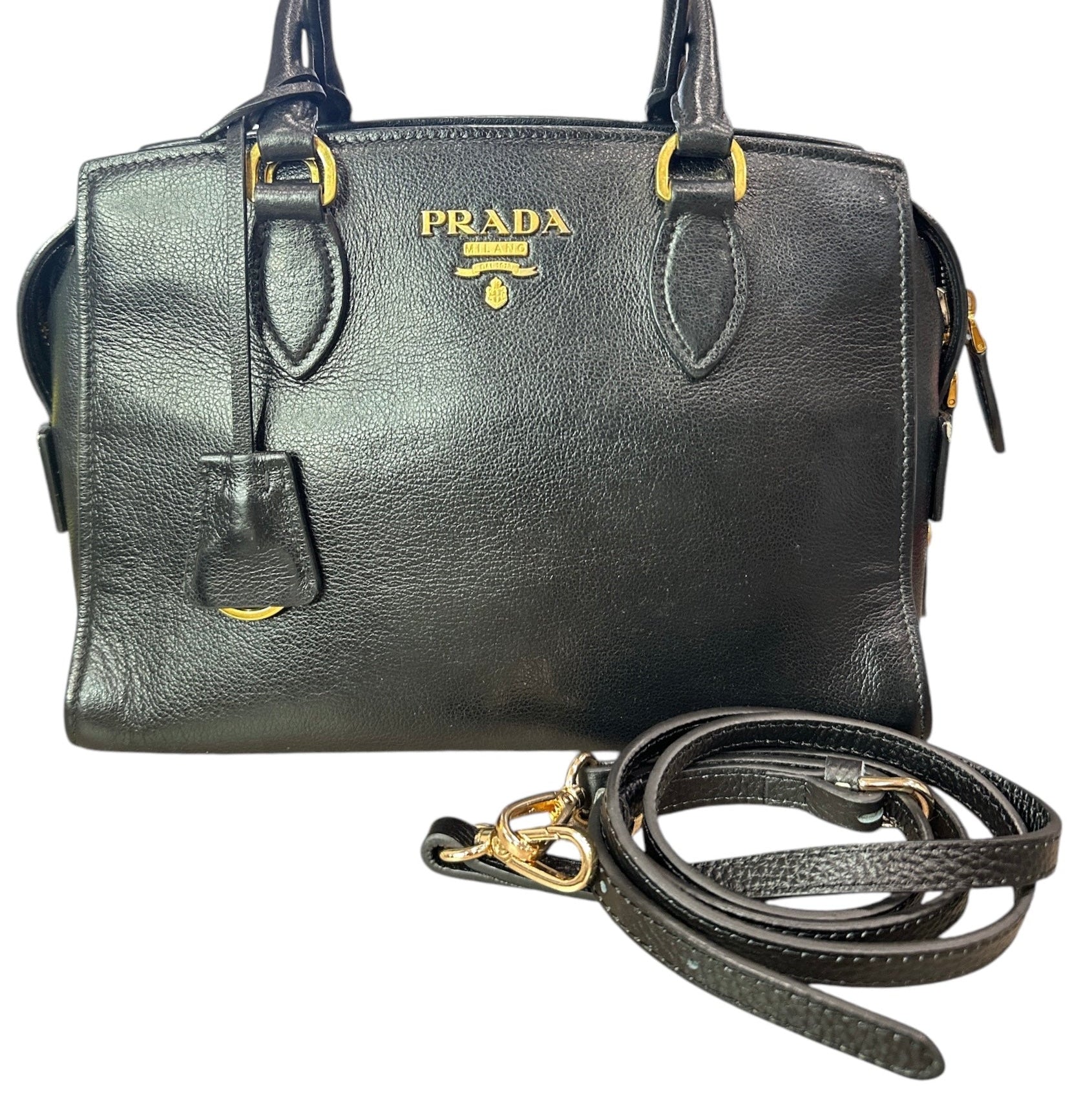 Prada Black Saffiano Leather Small Top Handle Crossbody Bag - Clairely Amazing