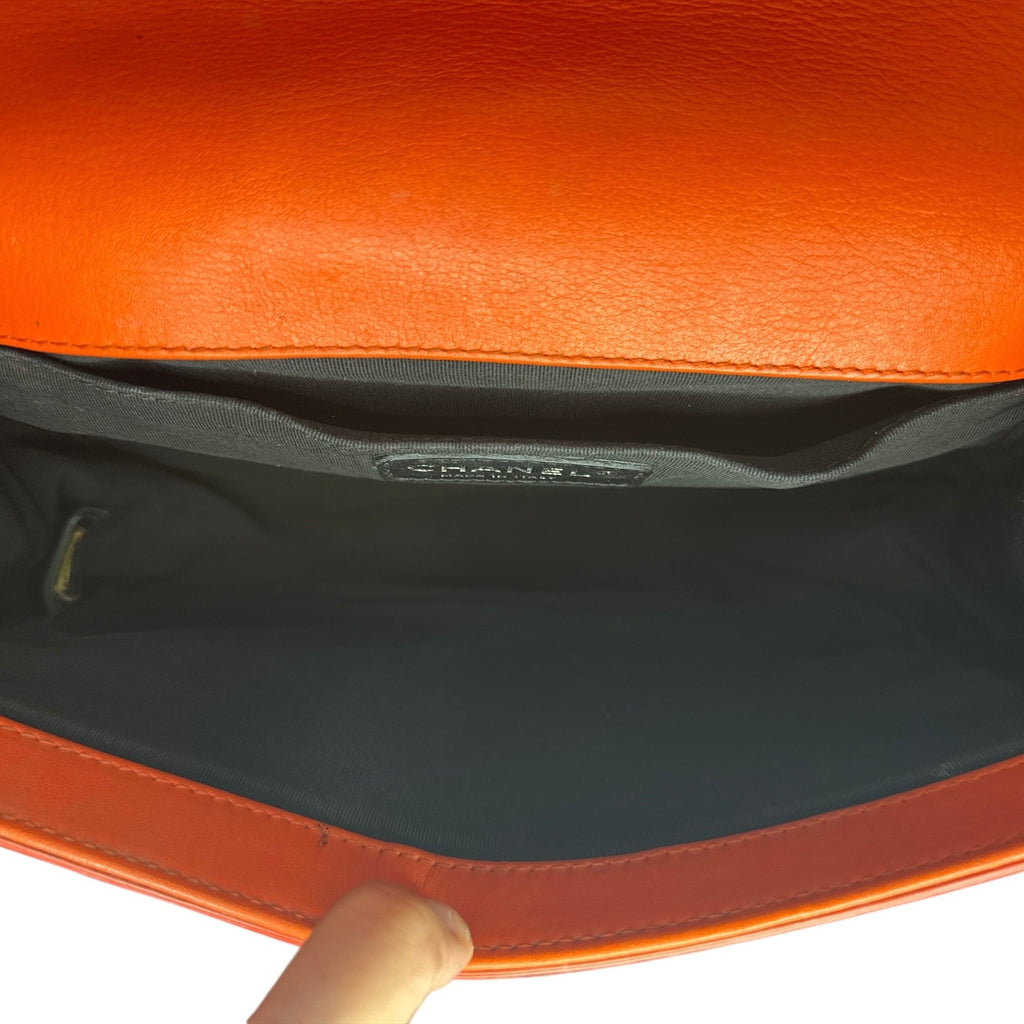 Chanel Patent Calfskin Quilted Medium Plexiglass Boy Flap Orange - Clairely Amazing