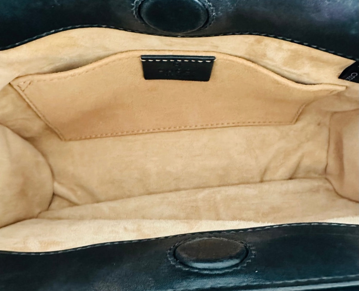 Authentic Gucci Nymphaea Leopard Calf Hair
Bag w/Bamboo Pearl Handles - Clairely Amazing