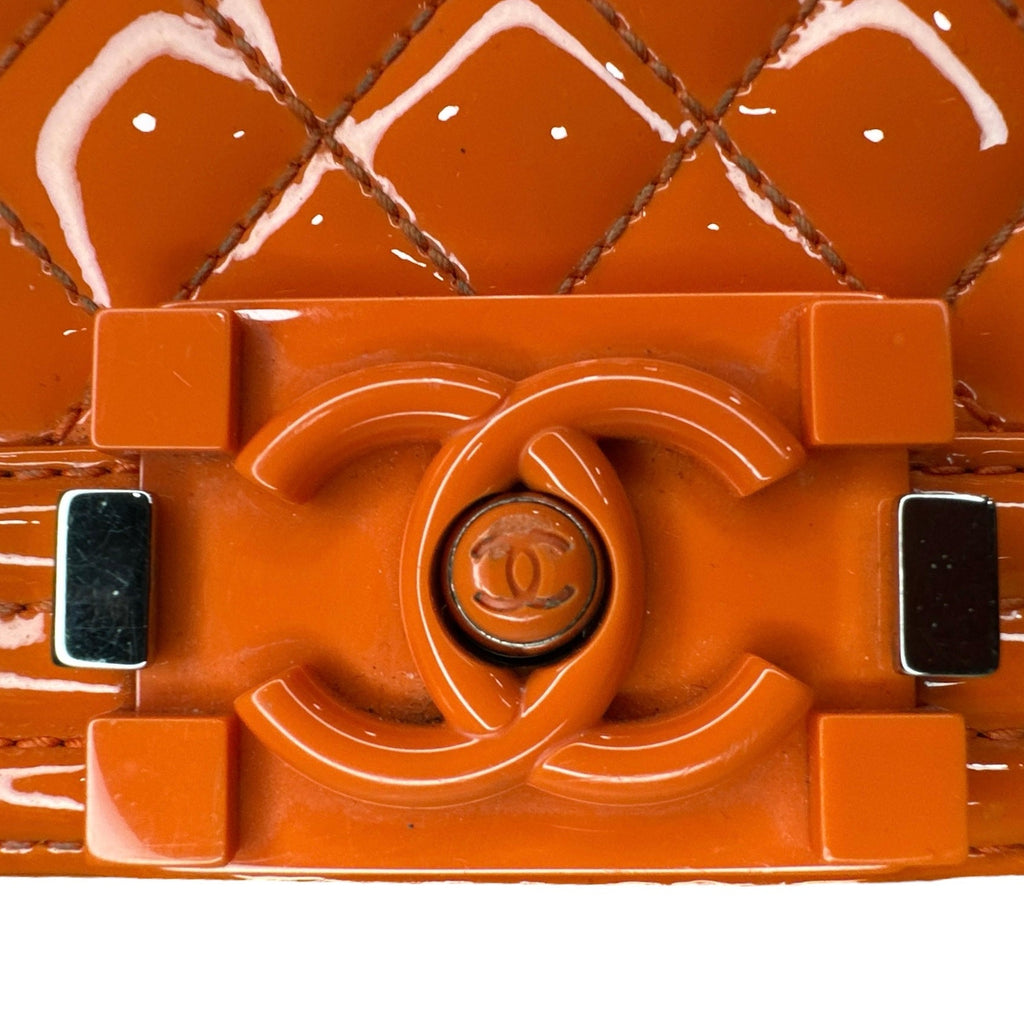 Chanel Patent Calfskin Quilted Medium Plexiglass Boy Flap Orange - Clairely Amazing