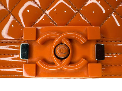 Chanel Patent Calfskin Quilted Medium Plexiglass Boy Flap Orange - Clairely Amazing