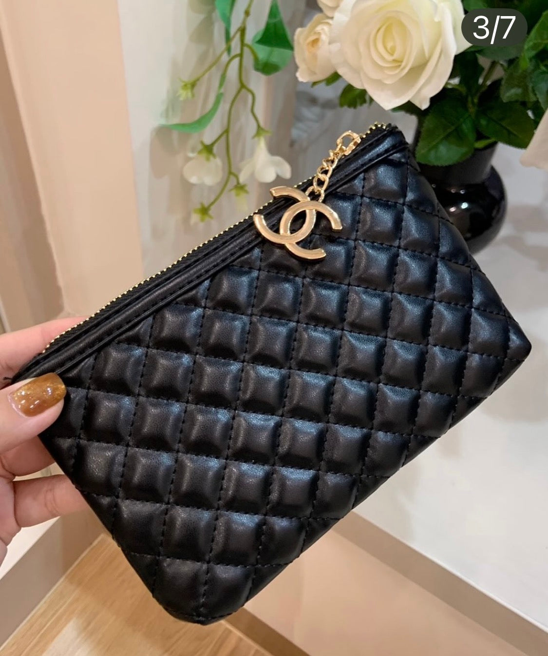 CHANEL Quilted Cosmetic Zip Pouch with Gold CC (GWP Exclusive)