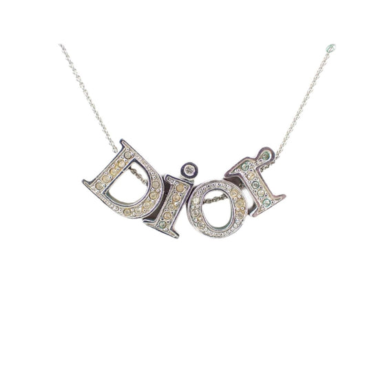 DIOR CRYSTAL LOOSE LETTERS NECKLACE SILVER - Clairely Amazing