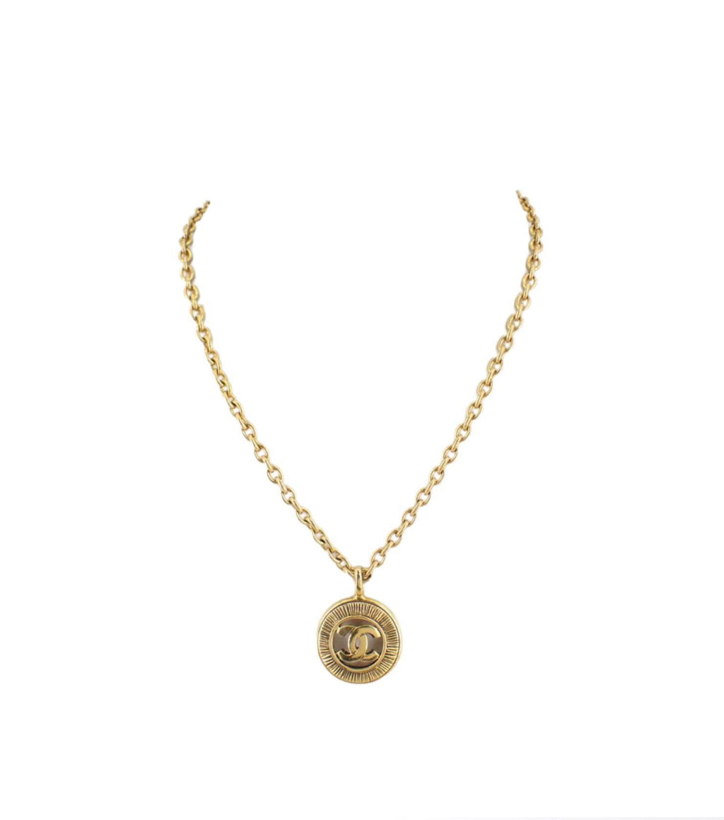 Chanel Sunburst Cutout CC Necklace Gold - Clairely Amazing