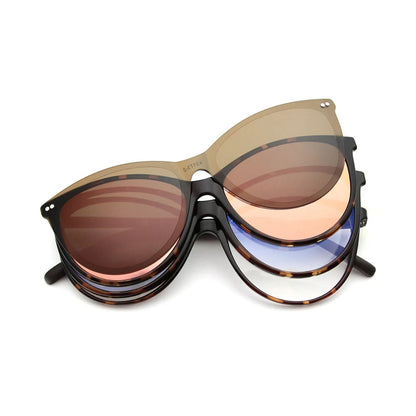 Retro Cat Eye Clip-On Polarized Sunglasses