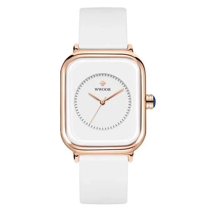 Women’s Luxury Square Quartz Watch with Silicone Band