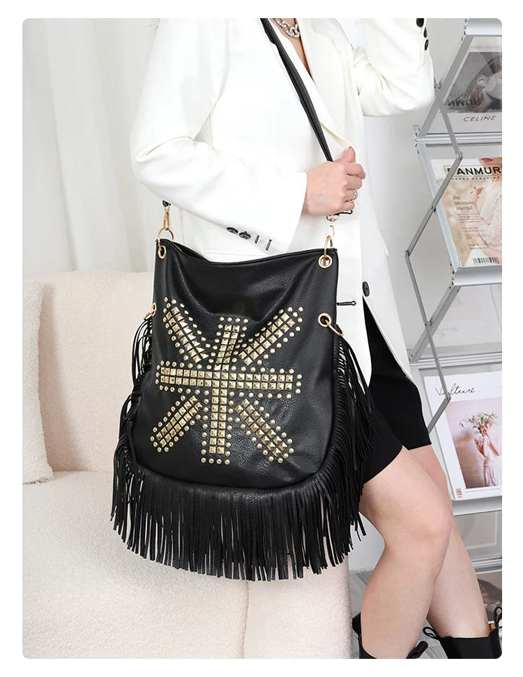 Women Rivet Crossbody Shoulder Bag