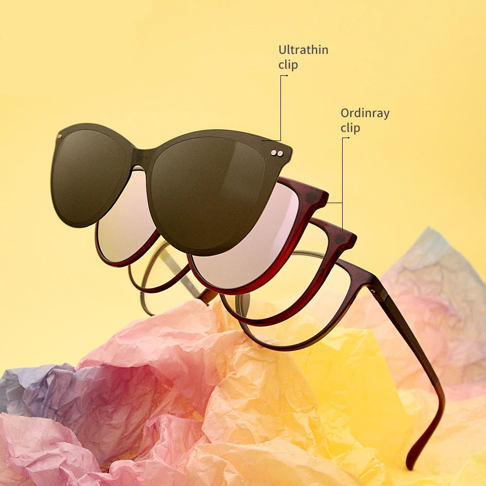 Retro Cat Eye Clip-On Polarized Sunglasses