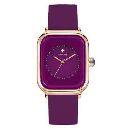 Women’s Luxury Square Quartz Watch with Silicone Band