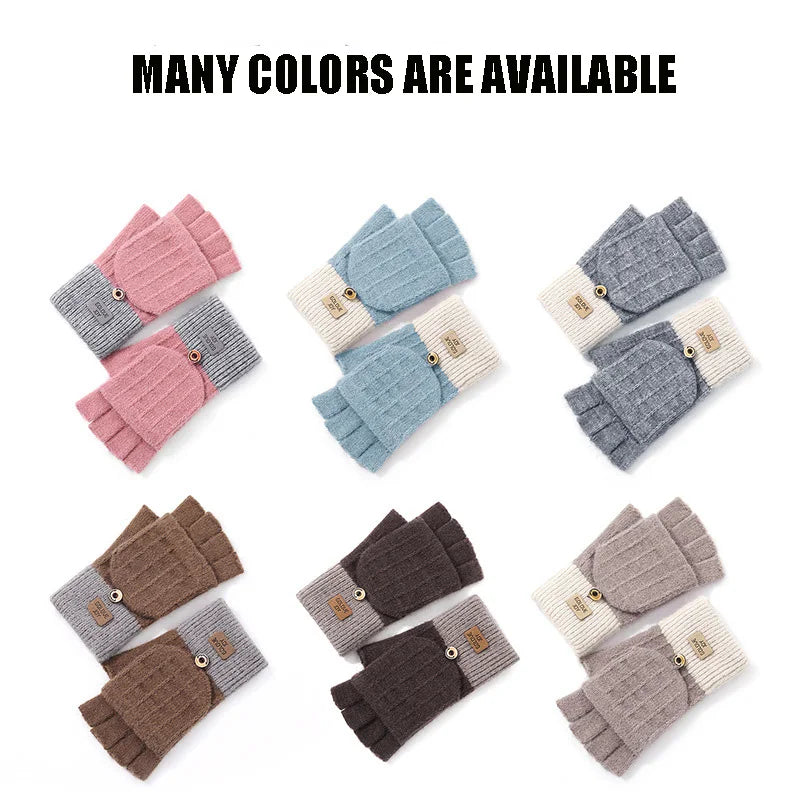 Women Half Finger Warm Gloves