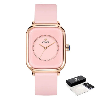 Women’s Luxury Square Quartz Watch with Silicone Band
