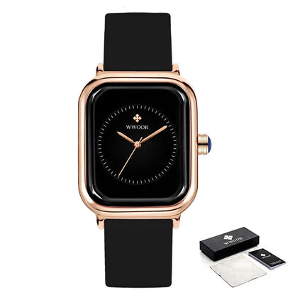 Women’s Luxury Square Quartz Watch with Silicone Band