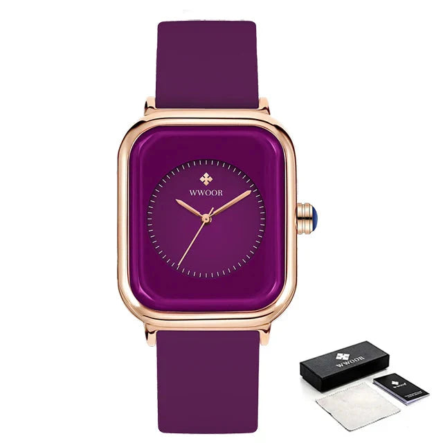 Women’s Luxury Square Quartz Watch with Silicone Band