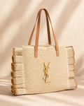 Lotus Edging Ruffled Raffia Tote Bag – Natural & Tan