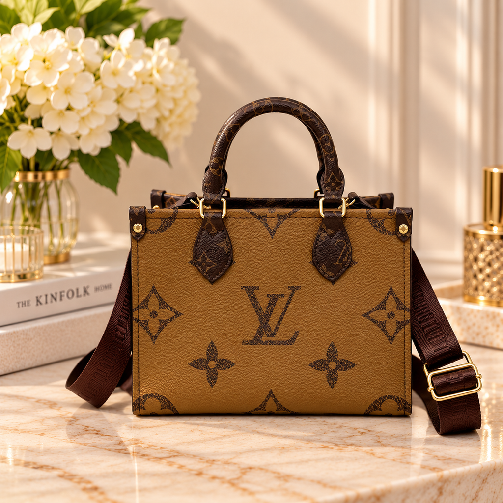 ✨Brown Two-Tone Structured Fashion Small Tote