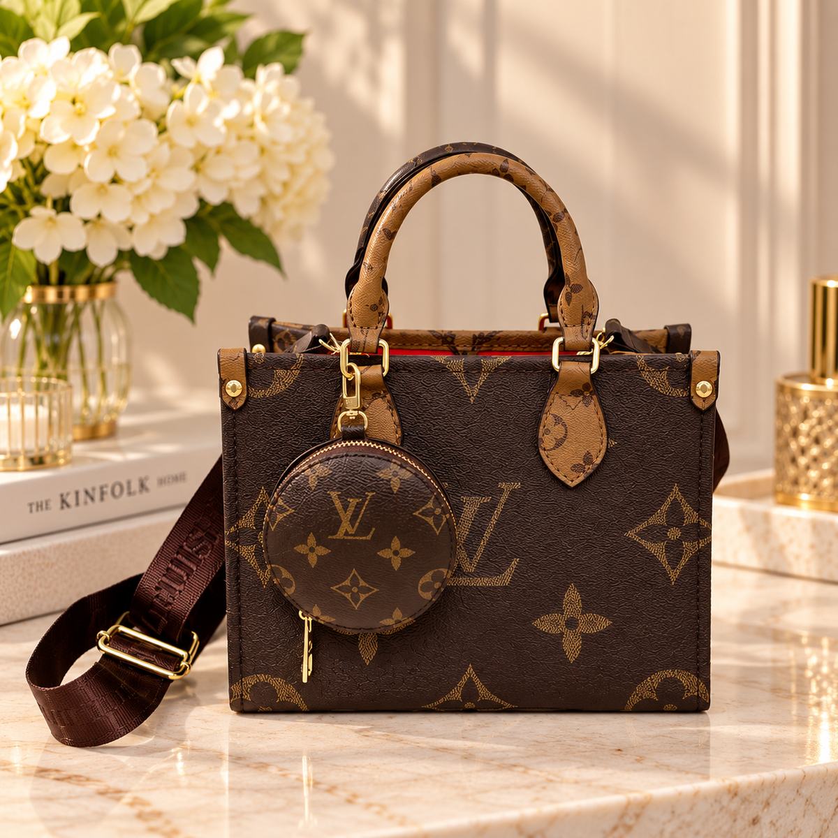 ✨Brown Two-Tone Structured Fashion Small Tote