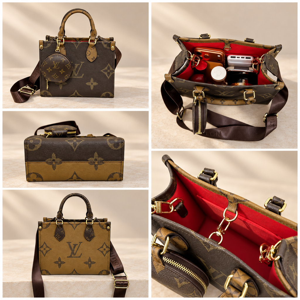 ✨Brown Two-Tone Structured Fashion Small Tote