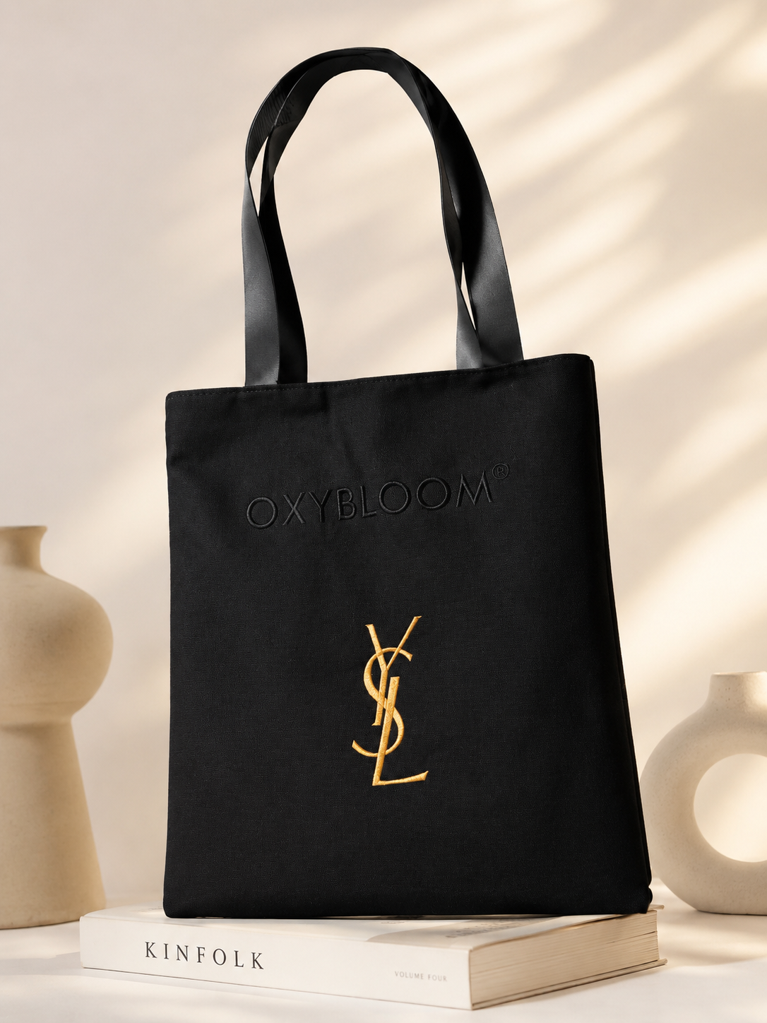 YSL Saint Laurent GWP Black Canvas Tote Bag – Gold Logo