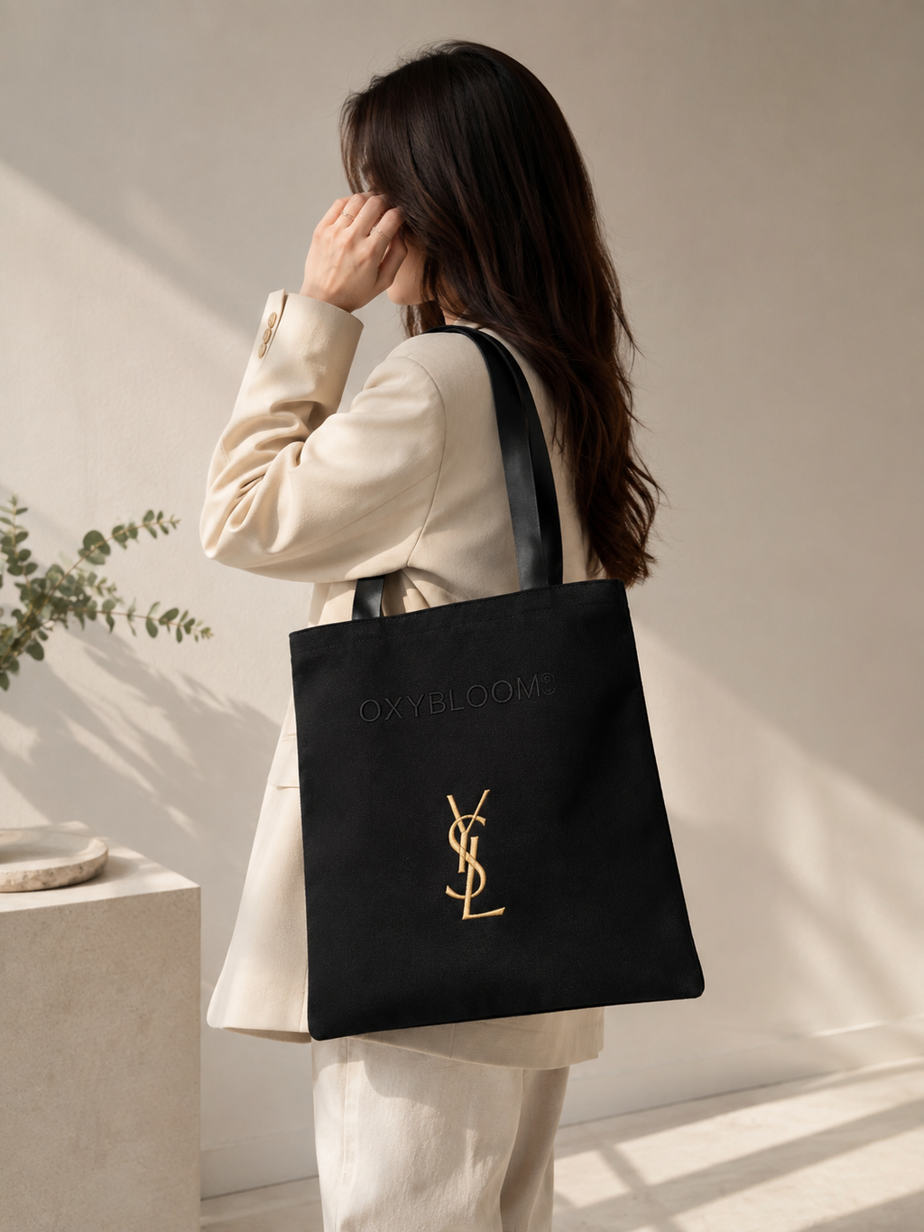 YSL Saint Laurent GWP Black Canvas Tote Bag – Gold Logo