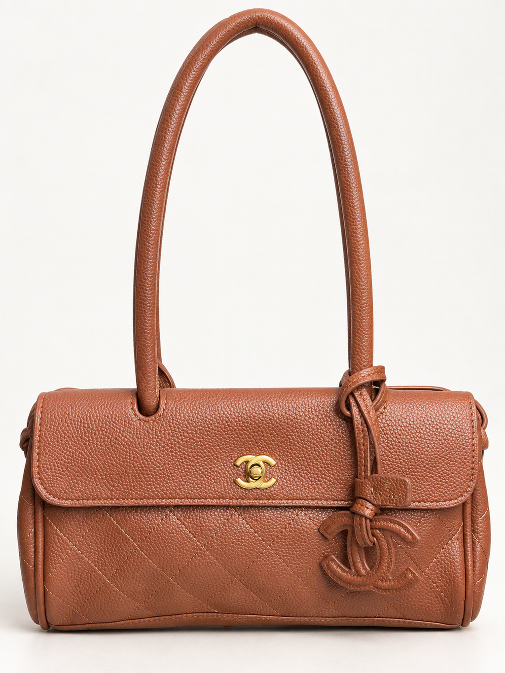 👑Brown Quilted East-West Fashion Handbag with Top Handles