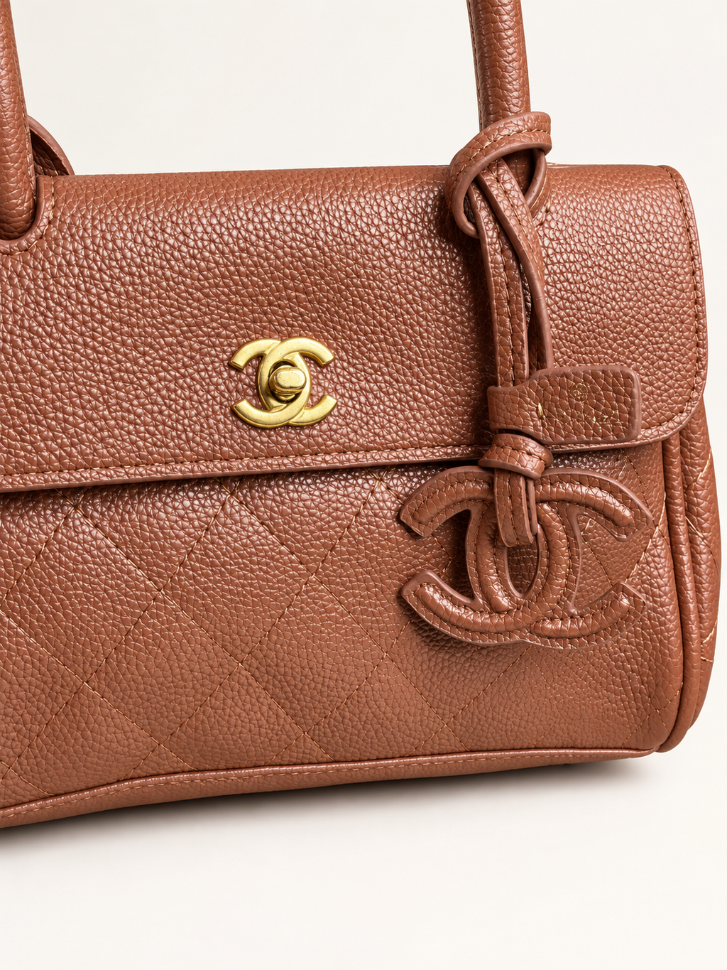 👑Brown Quilted East-West Fashion Handbag with Top Handles