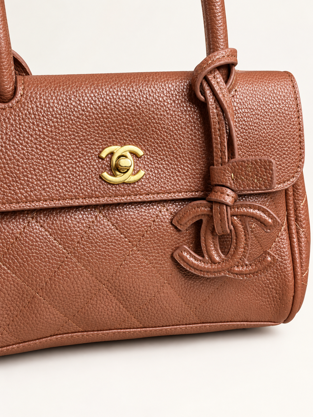 👑Brown Quilted East-West Fashion Handbag with Top Handles