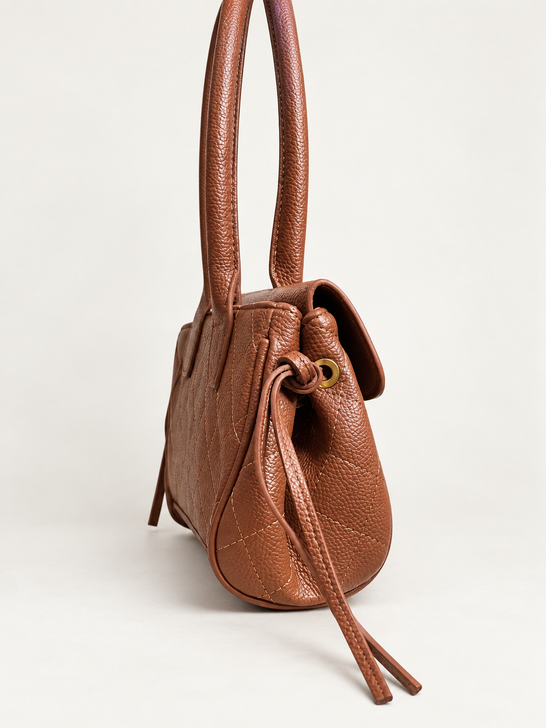 👑Brown Quilted East-West Fashion Handbag with Top Handles