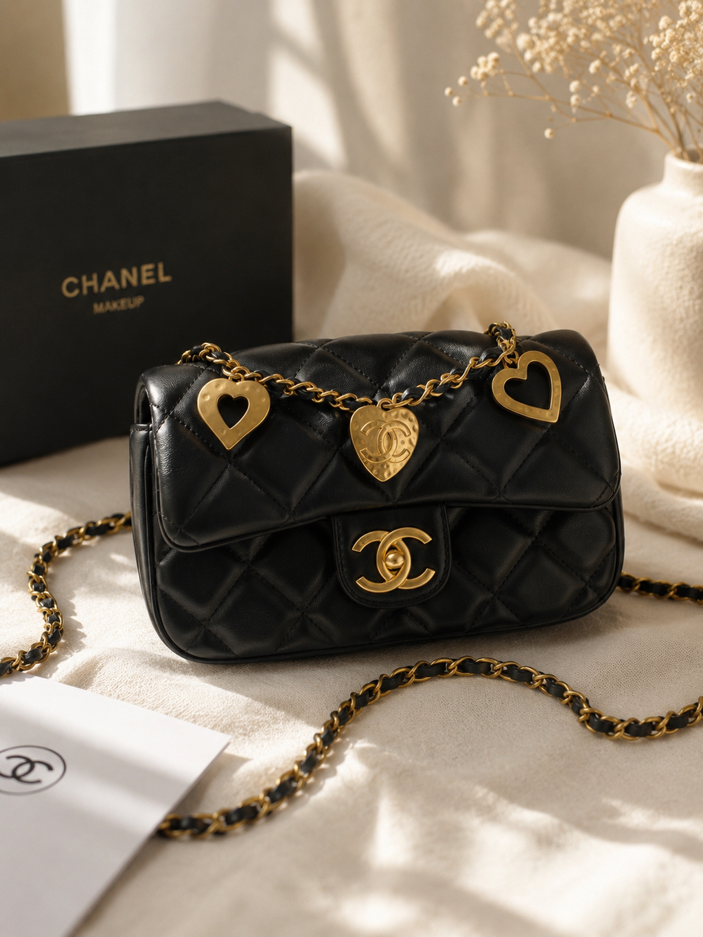 Chanel Beauté GWP VIP Black Quilted Heart Charm Crossbody Bag